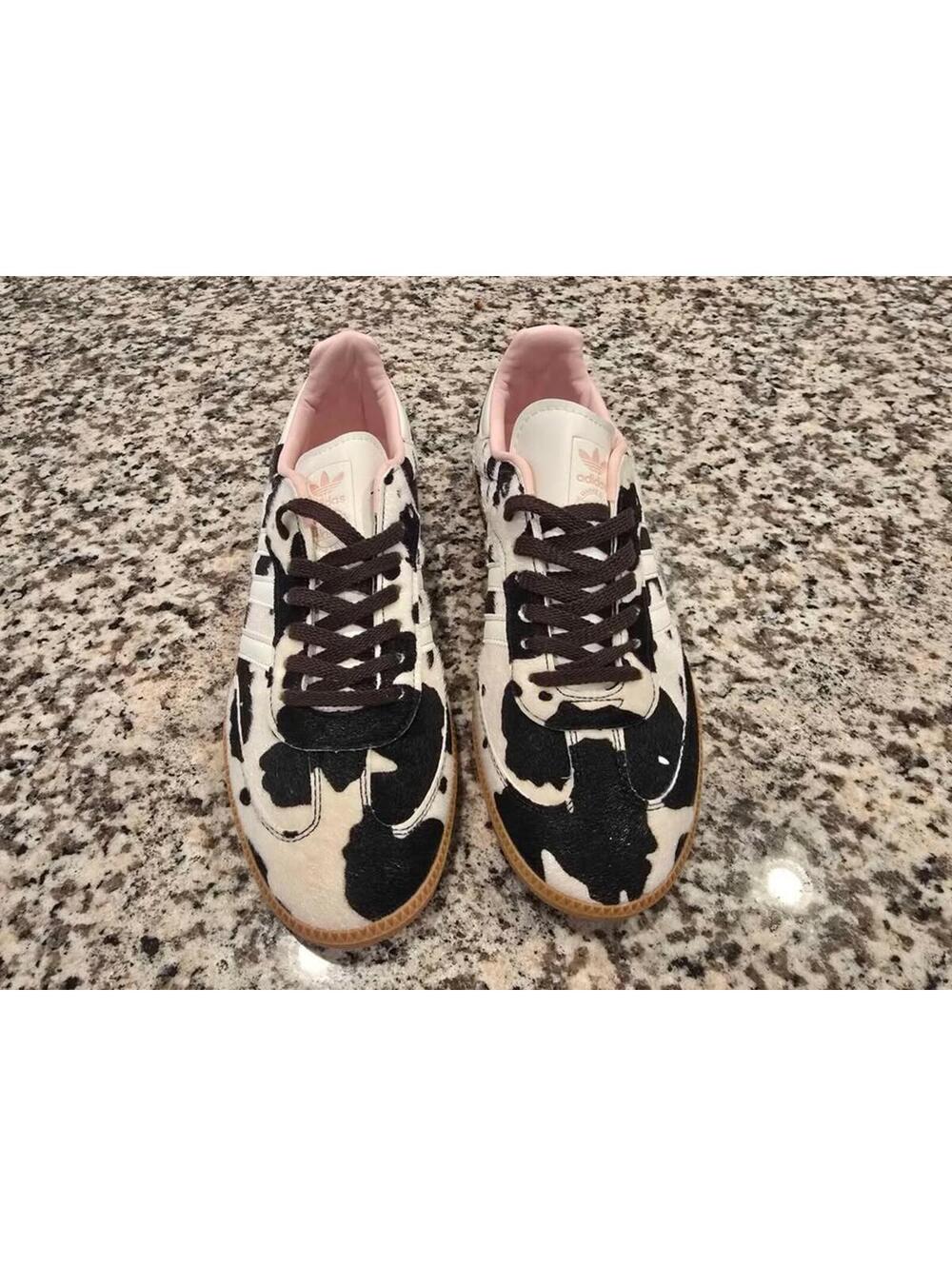 adidas Cow Print Samba Sneakers in Black and White with Pink Lining - Picture 5 of 9